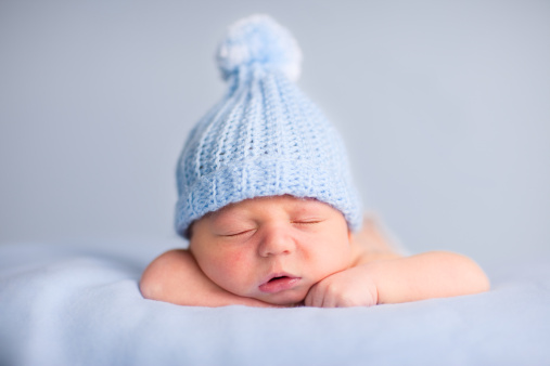baby with winter hat on