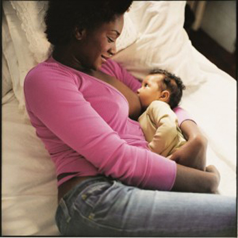 black breastfeeding mother baby